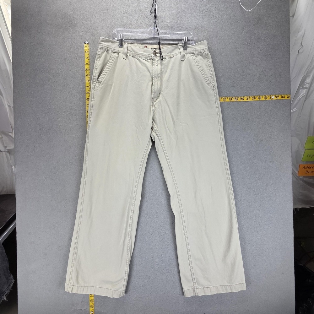 Vintage Levis Pants Mens Beige Workwear Loose Boot Cut Flap Pockets Fits 36x32